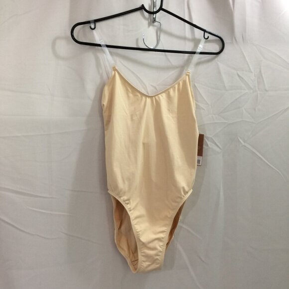 NEW Capezio Camisole Bodysuit Adjustable Clear Straps NWT Beige Large - Picture 5 of 7